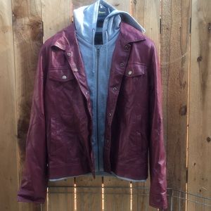 Obey fleece lined red hoodie jacket faux leather